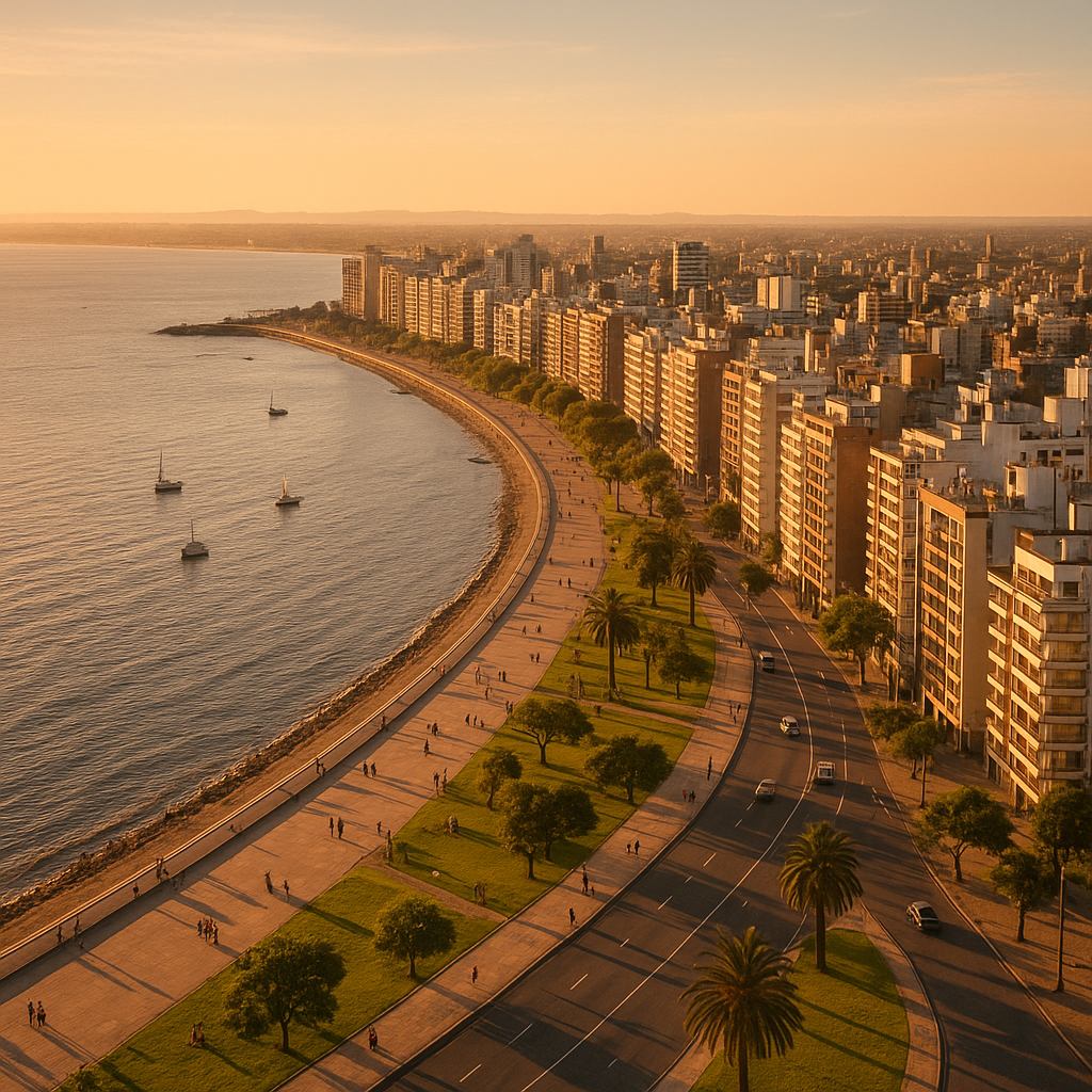Montevideo coastline with historic and modern architecture